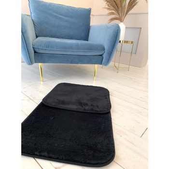   Palermo Shaggy kúpeľňový čierny set kobercov 50x80 a 50x40