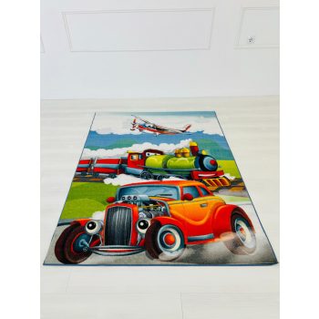   Detský koberec s farebným autom, vlakom a lietadlom 80x120cm