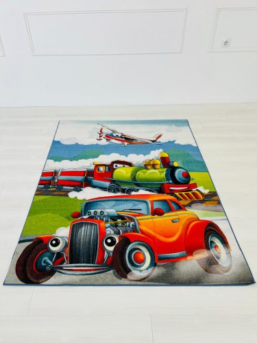 Detský koberec s farebným autom, vlakom a lietadlom 80x120cm