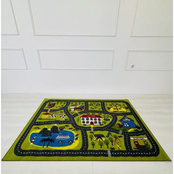 Detský koberec zelený s cestami 80x120cm