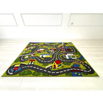 Detský koberec zelený s cestami 80x120cm