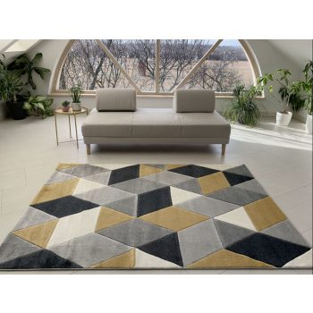   Rainbow s kosoštvorcovým vzorom, žltý-sivý koberec  120x170cm