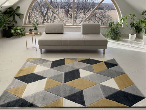 Rainbow s kosoštvorcovým vzorom, žltý-sivý koberec  120x170cm