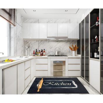 Kuchynský koberec 2032 čierny vzorovaný 60x180 cm