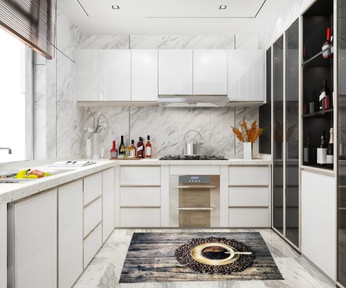 Kuchynský koberec 29050 s kávovým vzorom 60x180 cm