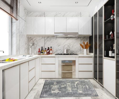 Kuchynský koberec 29610 sivý vzorovaný 60x180 cm