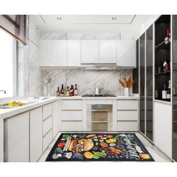 Kuchynský koberec 47410 čierny vzorovaný 60x180 cm