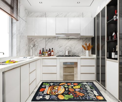 Kuchynský koberec 47410 čierny vzorovaný 60x180 cm