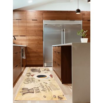 Béžový Kuchynský koberec s kávovým vzorom 67x150 cm