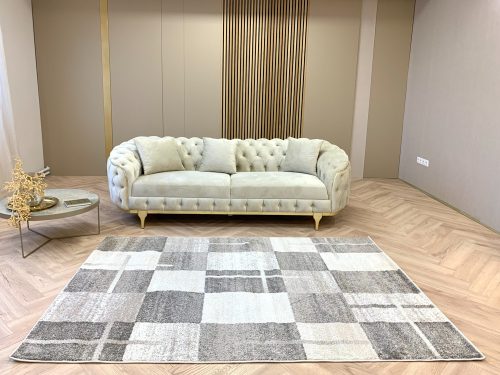 Madrid 5107 so štvorcovými vzormi, béžový set kobercov 80 cm