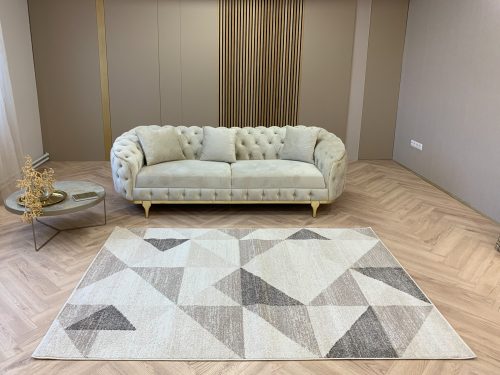 Madrid 1253 s trojuholníkovými vzormi, béžový set kobercov 80 cm